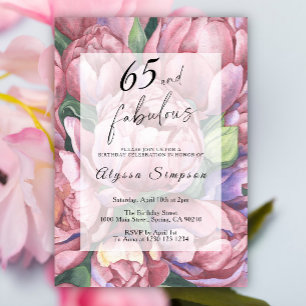 Convite de Aniversário de 65 Anos com Tema Floral