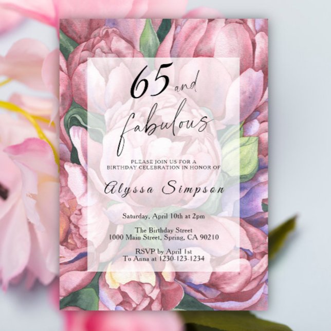 Convite de Aniversário de 65 Anos com Tema Floral  (Criador carregado)