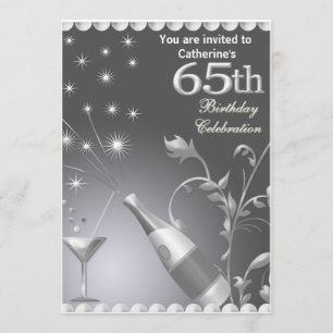 Convite de Aniversário de 65 Anos - Prata