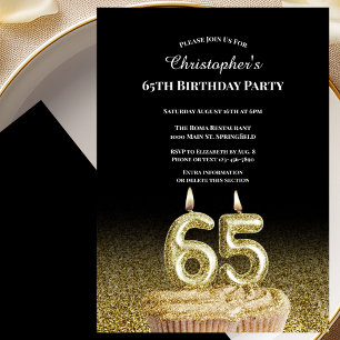 Convite de Aniversário de 65 anos Preto e Dourado 