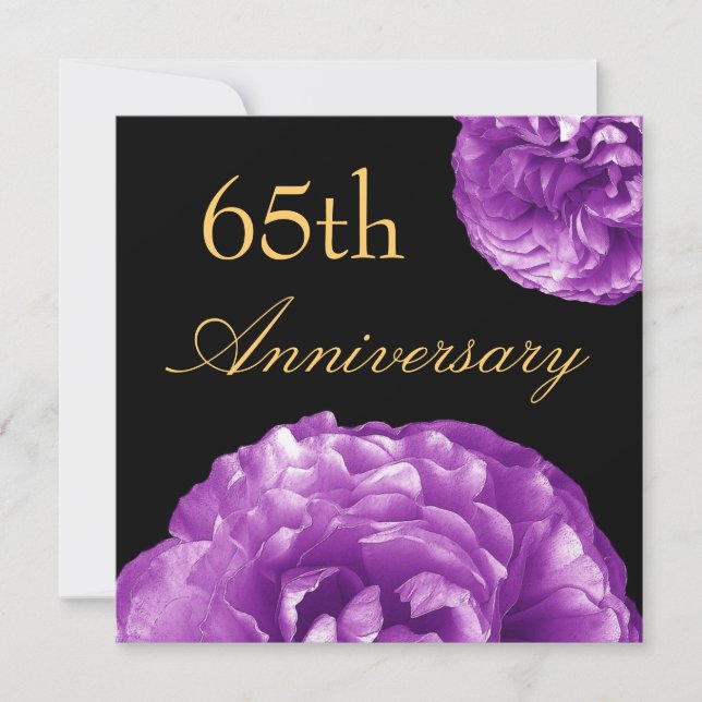 Convite de Aniversário de 65 anos - Rosas ROXAS (Frente)