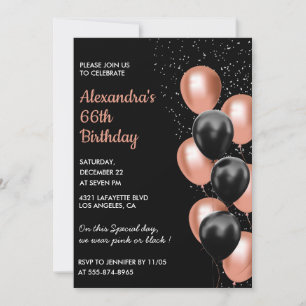 Convite de aniversário de 66 anos Black Rose gold 
