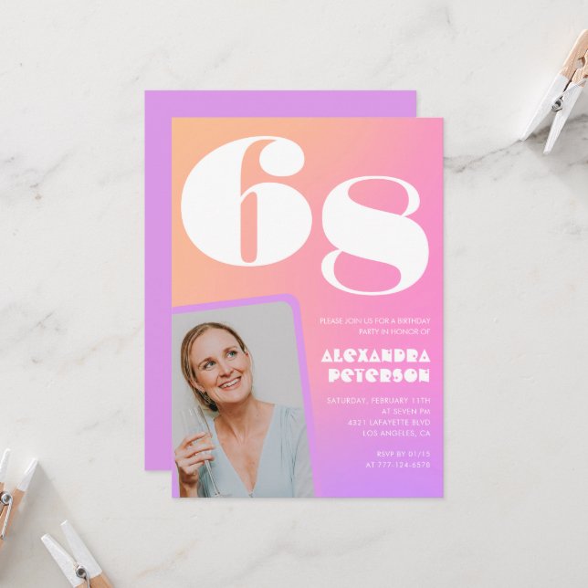 Convite de aniversário de 68 anos com gradiente ro (Frente/Verso In Situ)