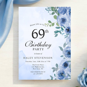 Convite de Aniversário de 69 Anos Dusty Blue Water