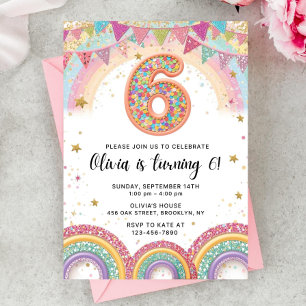 Convite de Aniversário de 6 anos com Lantejoulas A