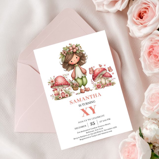 Convite de Aniversário de 6 anos da Fada Caprichos (Whimsy Fairy 6th Birthday Floral Party Invitation)