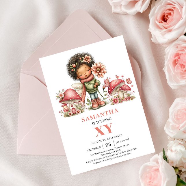 Convite de Aniversário de 6 anos da Fada Glow com  (Glow Fairy 6th Birthday Pink Flowers Invitation)