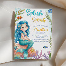 Convite de Aniversário de 6 anos da Sereia Splish