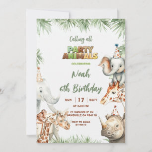 Convite de Aniversário de 6 anos do Party Animals