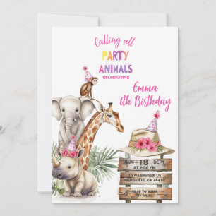 Convite de Aniversário de 6 anos do Party Animals
