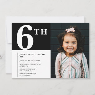 Convite de aniversário de 6 anos elegante Black Ch