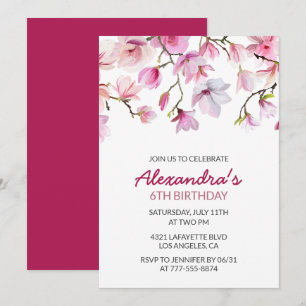 Convite de aniversário de 6 anos Floral Aquarela R