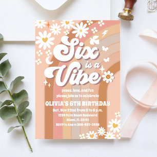 Convite de Aniversário de 6 anos Retro Arco-íris