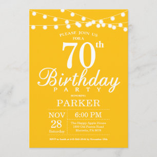 Convite de aniversário de 70 amarelo