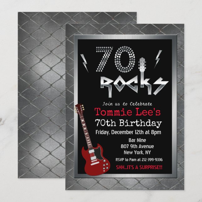 Convite de Aniversário de 70 Anos 70 Rocks Rocksta (Frente/Verso)