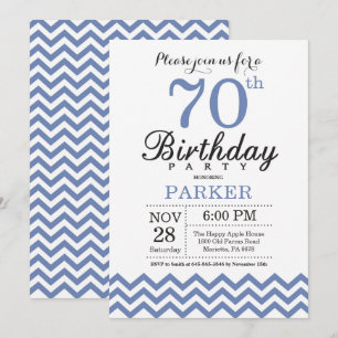Convite de Aniversário de 70 anos Azul Chevron
