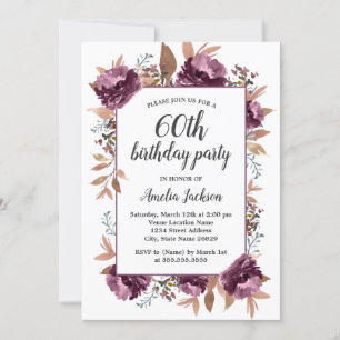 Convite de Aniversário de 70 anos Bloom Purple Wat