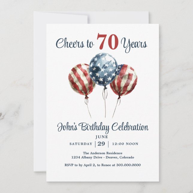 Convite de Aniversário de 70 Anos Cheers (Frente)