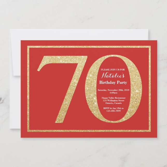 Convite de Aniversário de 70 anos com Brilho Verme (Frente)