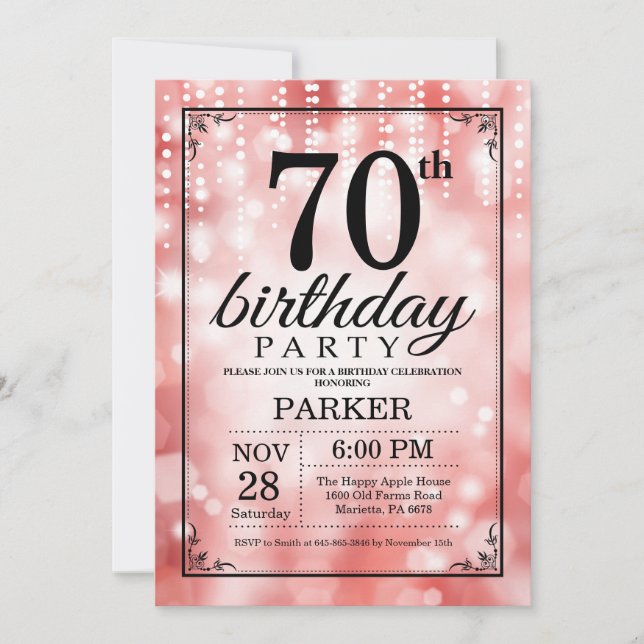 Convite de Aniversário de 70 anos com Brilho Verme (Frente)
