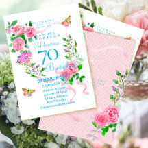 Convite de Aniversário de 70 anos com Fita de Rosa