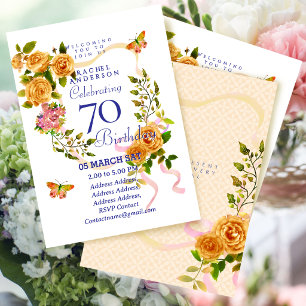 Convite de Aniversário de 70 anos com Fita de Rosa