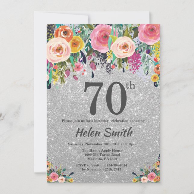 Convite de Aniversário de 70 anos com Floral de Br (Frente)