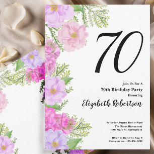 Convite de Aniversário de 70 anos com Flores e Sam