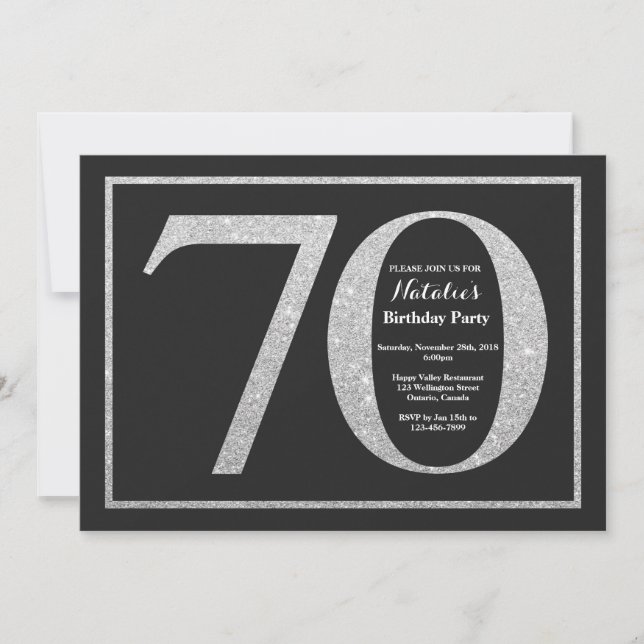 Convite de Aniversário de 70 anos com Glitter Prat (Frente)