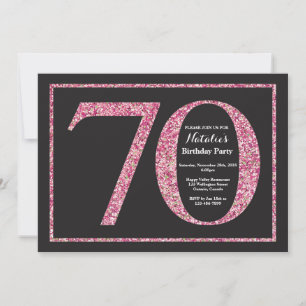 Convite de Aniversário de 70 anos com Glitter Rosa