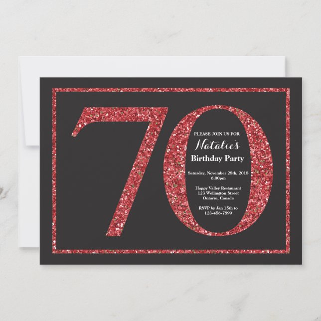 Convite de Aniversário de 70 anos com Glitter Verm (Frente)