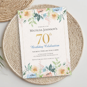 Convite de Aniversário de 70 Anos com Tema Floral