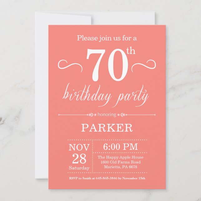 Convite de Aniversário de 70 anos Coral (Frente)