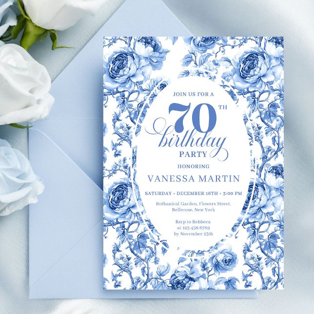 Convite de Aniversário de 70 Anos do Deep Blue Ele (Deep Blue 70th Birthday Elegant Party Invitation)