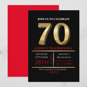 Convite de Aniversário de 70 anos Dourado Preto