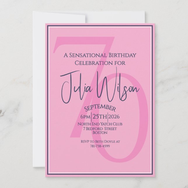 Convite de Aniversário de 70 anos Elegante Rosa &  (Frente)