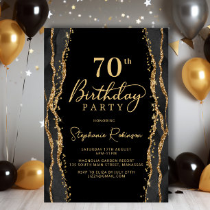 Convite de Aniversário de 70 anos em Ágata Preta e