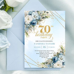 Convite de Aniversário de 70 anos Floral Clássico