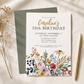 Convite de Aniversário de 70 Anos Floral em Aquare