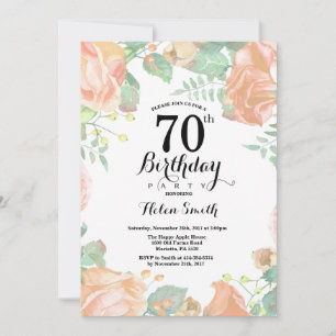 Convite de Aniversário de 70 anos Floral Pêssego B