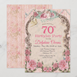 Convite de Aniversário de 70 anos Floral Vintage
