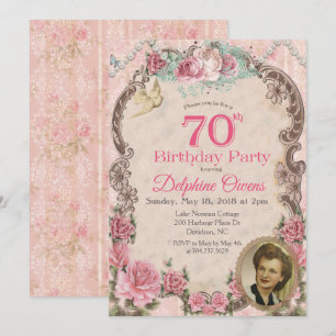 Convite de Aniversário de 70 anos Floral Vintage