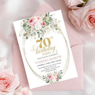 Convite de Aniversário de 70 anos Imprimível Rosa