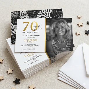 Convite de Aniversário de 70 anos Moderno Preto e