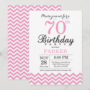 Convite de Aniversário de 70 anos Pink Chevron