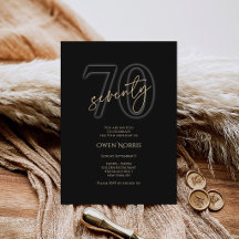 Convite de Aniversário de 70 Anos Preto Dourado Mo