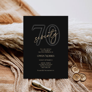 Convite de Aniversário de 70 Anos Preto Dourado Mo