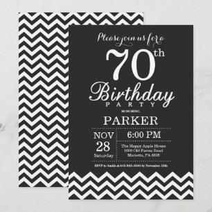 Convite de Aniversário de 70 anos Preto e Branco C