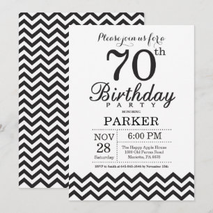 Convite de Aniversário de 70 anos Preto e Branco C