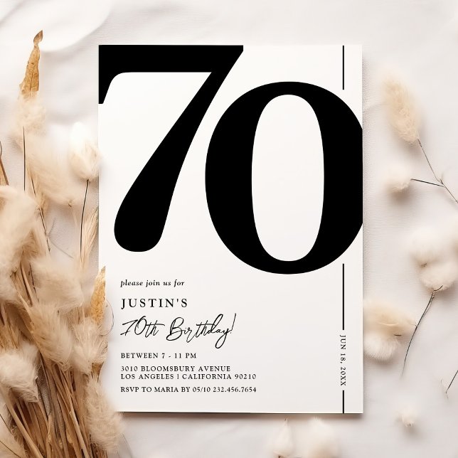 Convite de Aniversário de 70 Anos Preto e Branco E (Criador carregado)